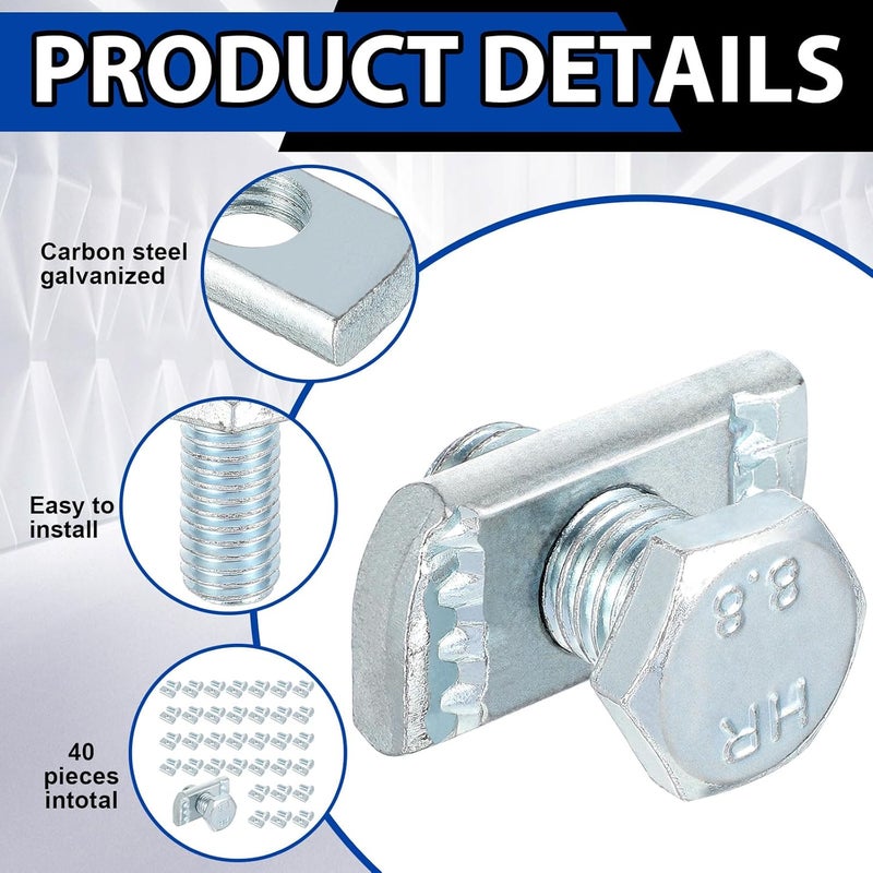 Yaocom 80 Pcs Channel Nut and 1/2 x 15/16 Bolt for All 1-5/8 Strut Channel, Galvanized Plating Steel Screws for Use in Construction, Industry, Construction Sites, Factories - Image 3